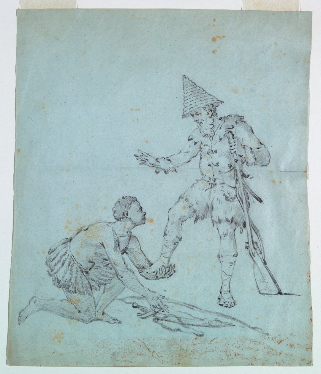 Skisse for et bomullstrykk: Robinson Crusoe av Unknown artist