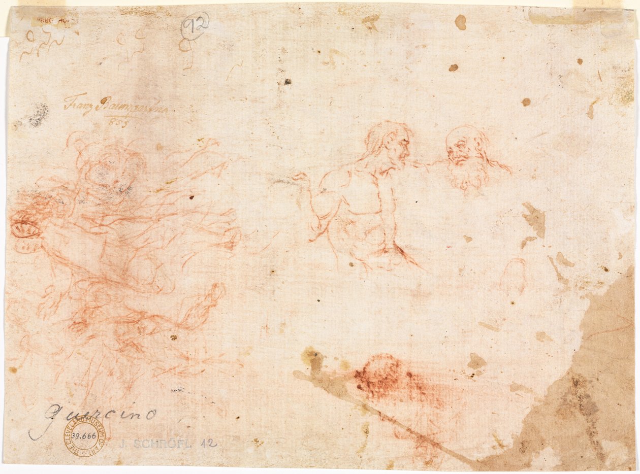 Skisse av to menn og andre forskjellige figurer (verso) av Unknown artist