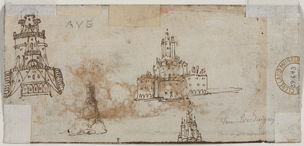 Skisser av slott (verso) av Unknown artist