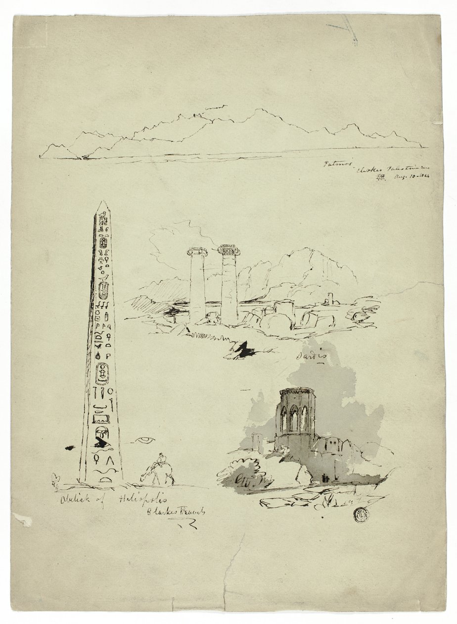 Skisser av Patmos, Sardis, Obelisk av Heliopolis av Unknown artist