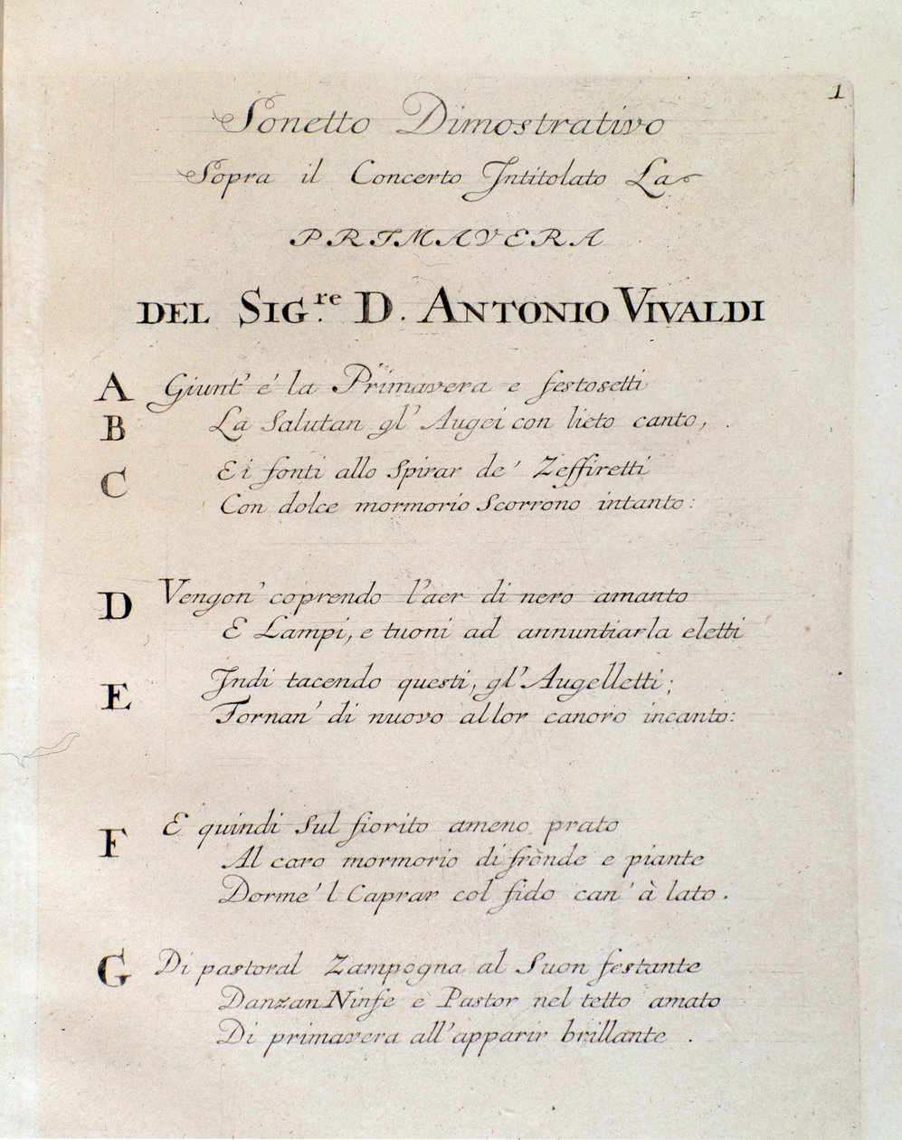 Sonet i begynnelsen av våren (La primavera) konsert i The trial of harmony and oppfinnelse av Antonio Vivaldi av Unknown artist