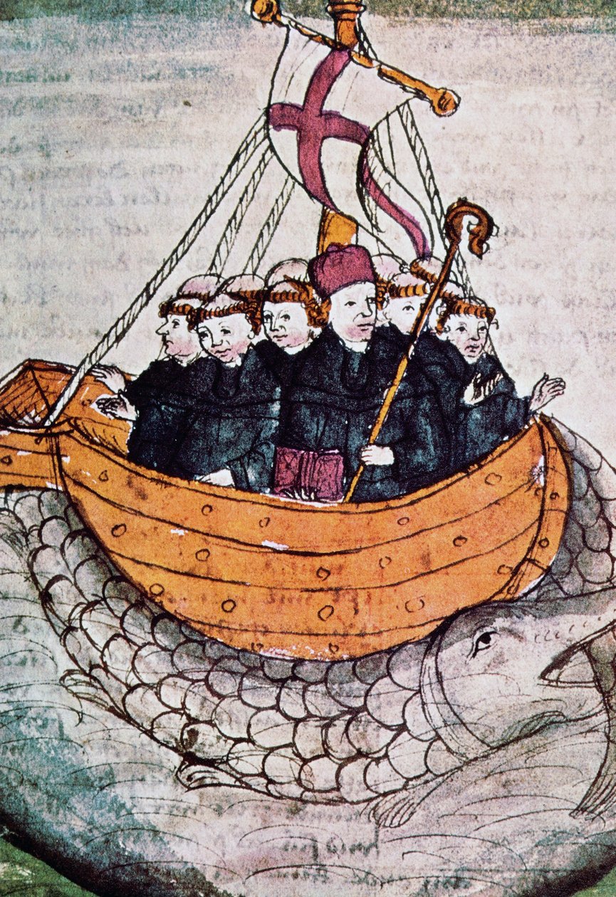 St Brendan på en hval, miniatyr fra en tysk manuskriptoversettelse av Unknown artist