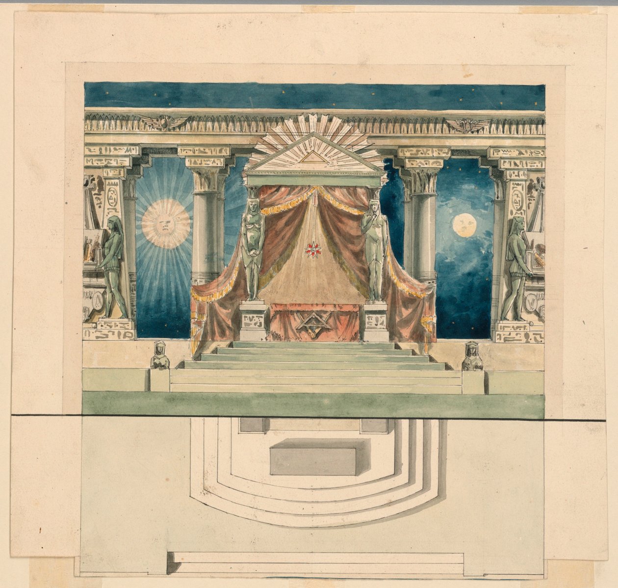 Scenedesign, alter i egyptisk tempel av Unknown artist