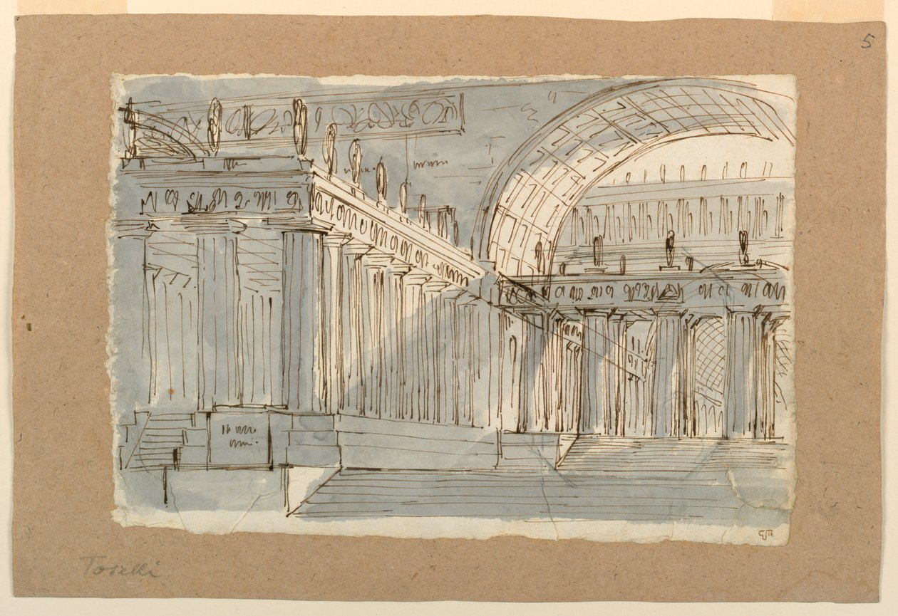 Scenedesign, antikk bygning med portikoer av Unknown artist