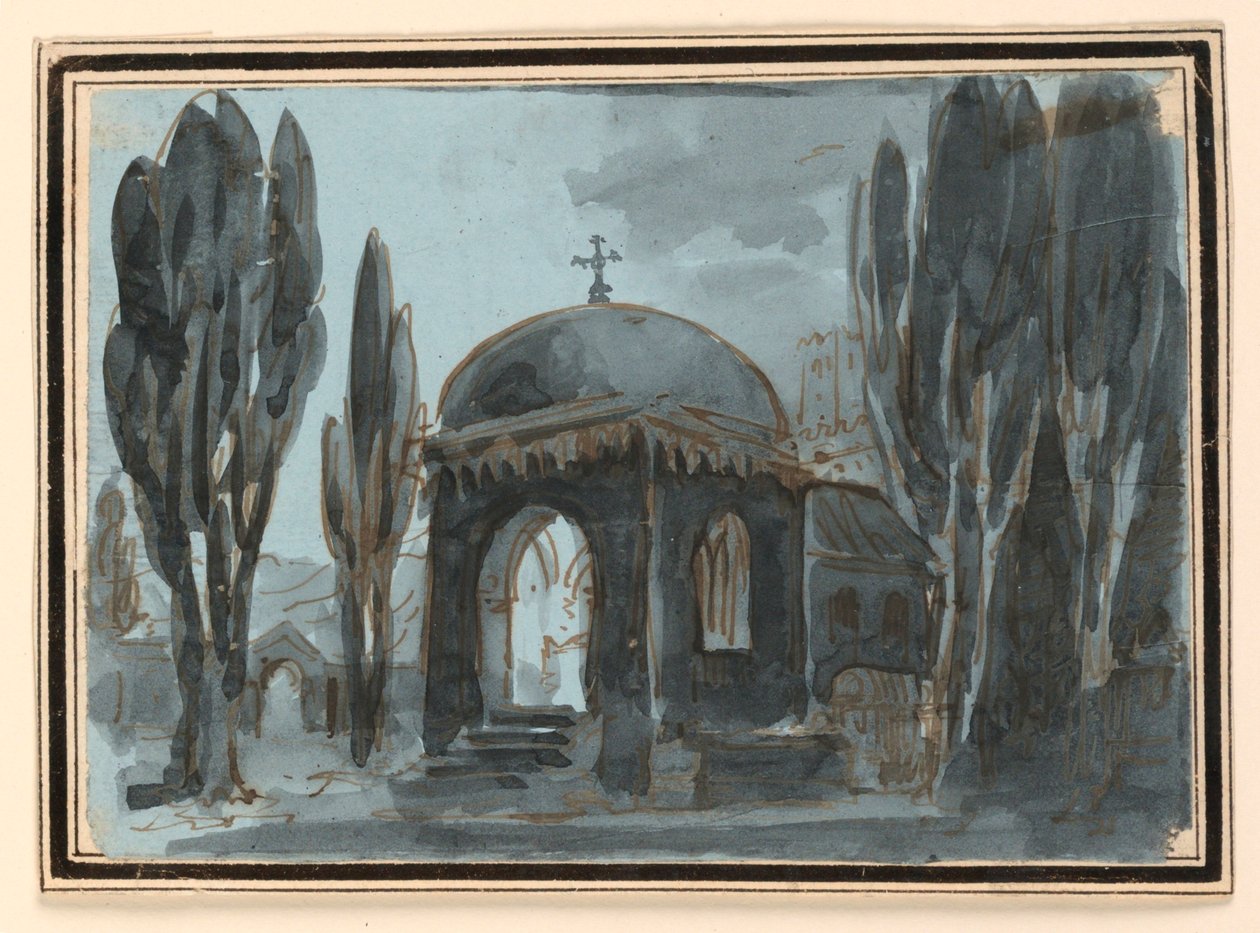 Scenedesign, kapell i kirkegården av Unknown artist