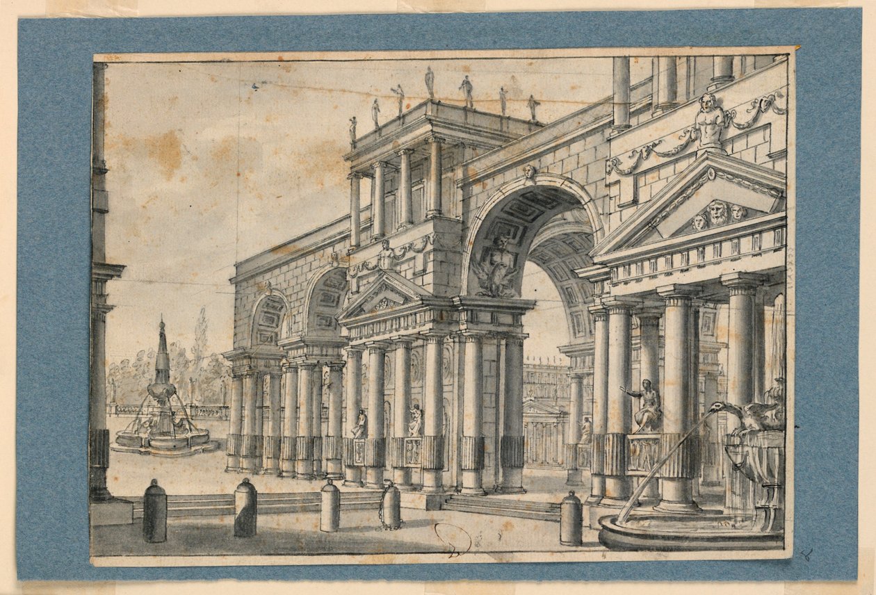 Scenedesign, Colonnade og fontener av Unknown artist