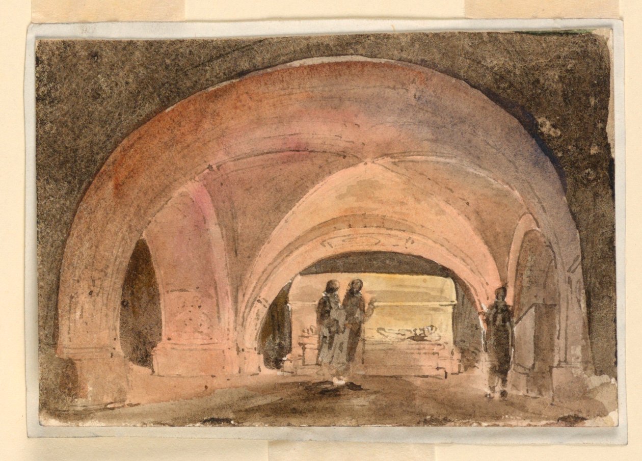 Scenedesign, krypt med sarkofag av Unknown artist