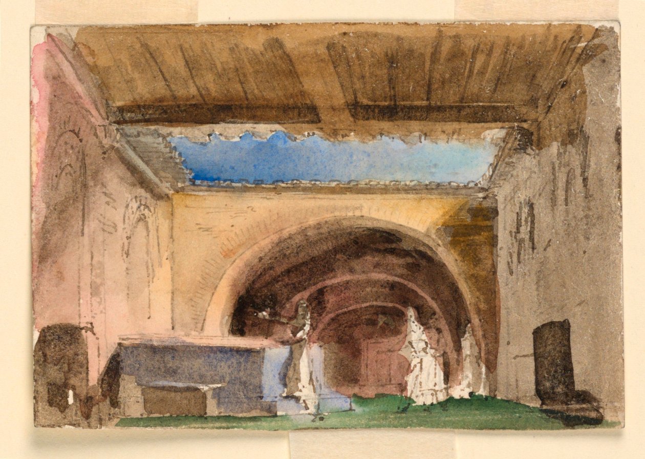 Scenedesign, interiør av hus og domstol av Unknown artist