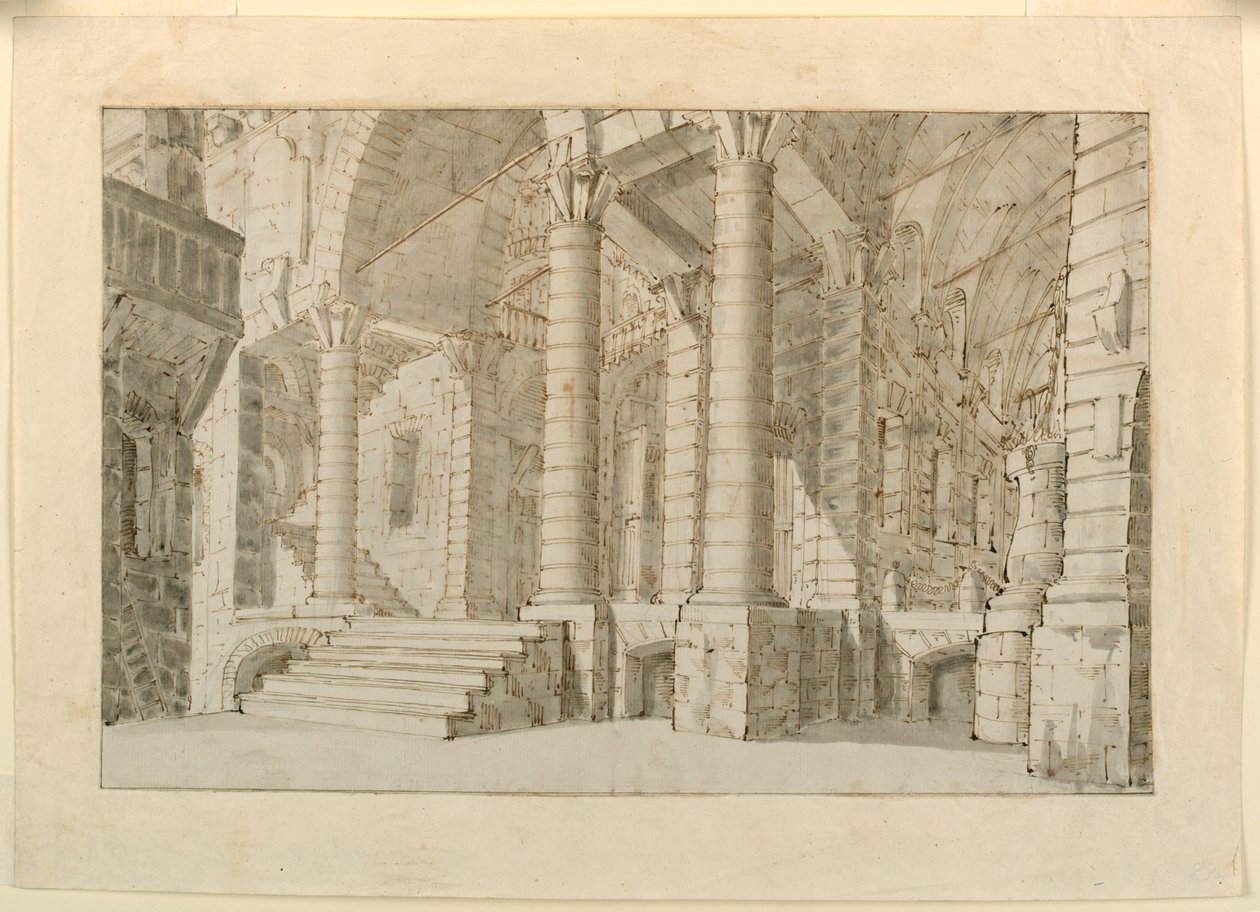 Scenedesign, interiør i fengsel av Unknown artist
