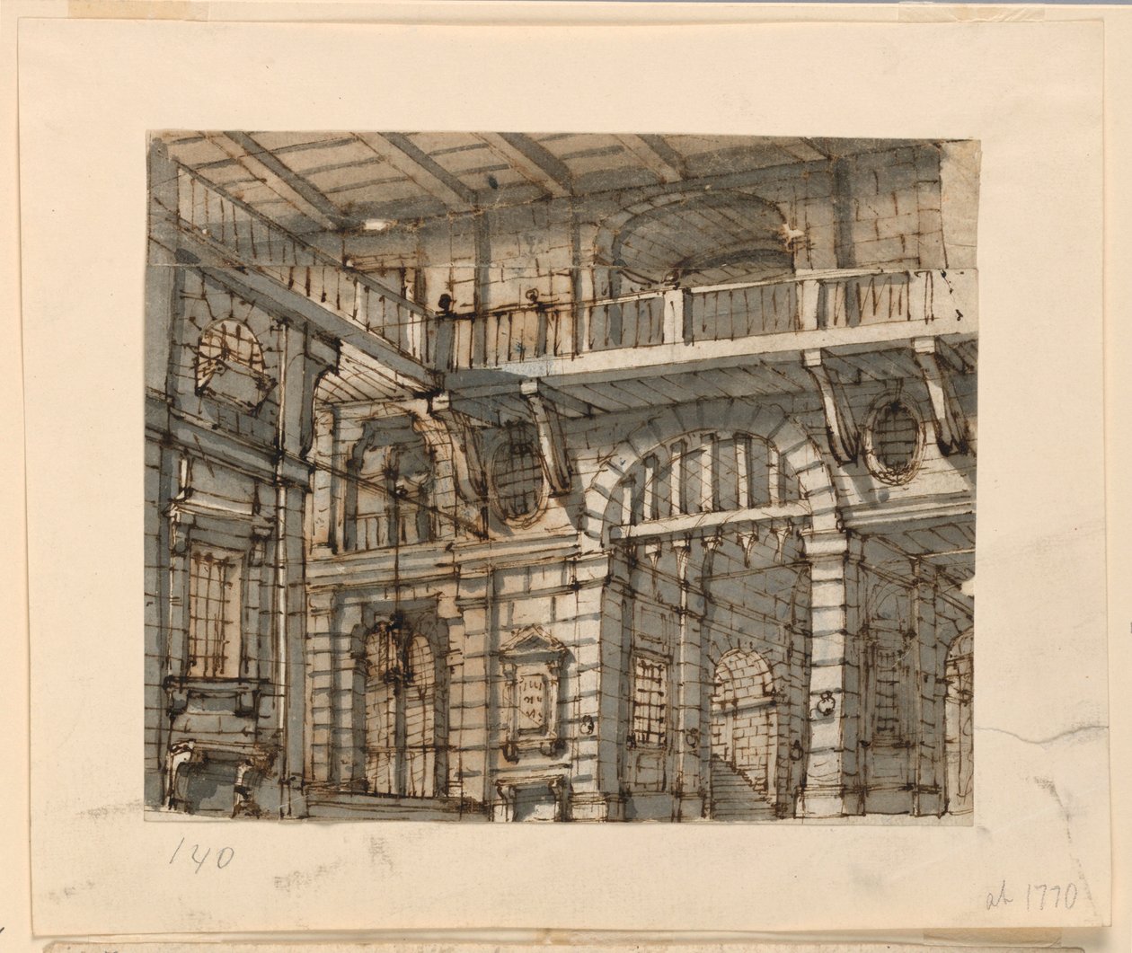Scenedesign, interiør i fengselsretten av Unknown artist
