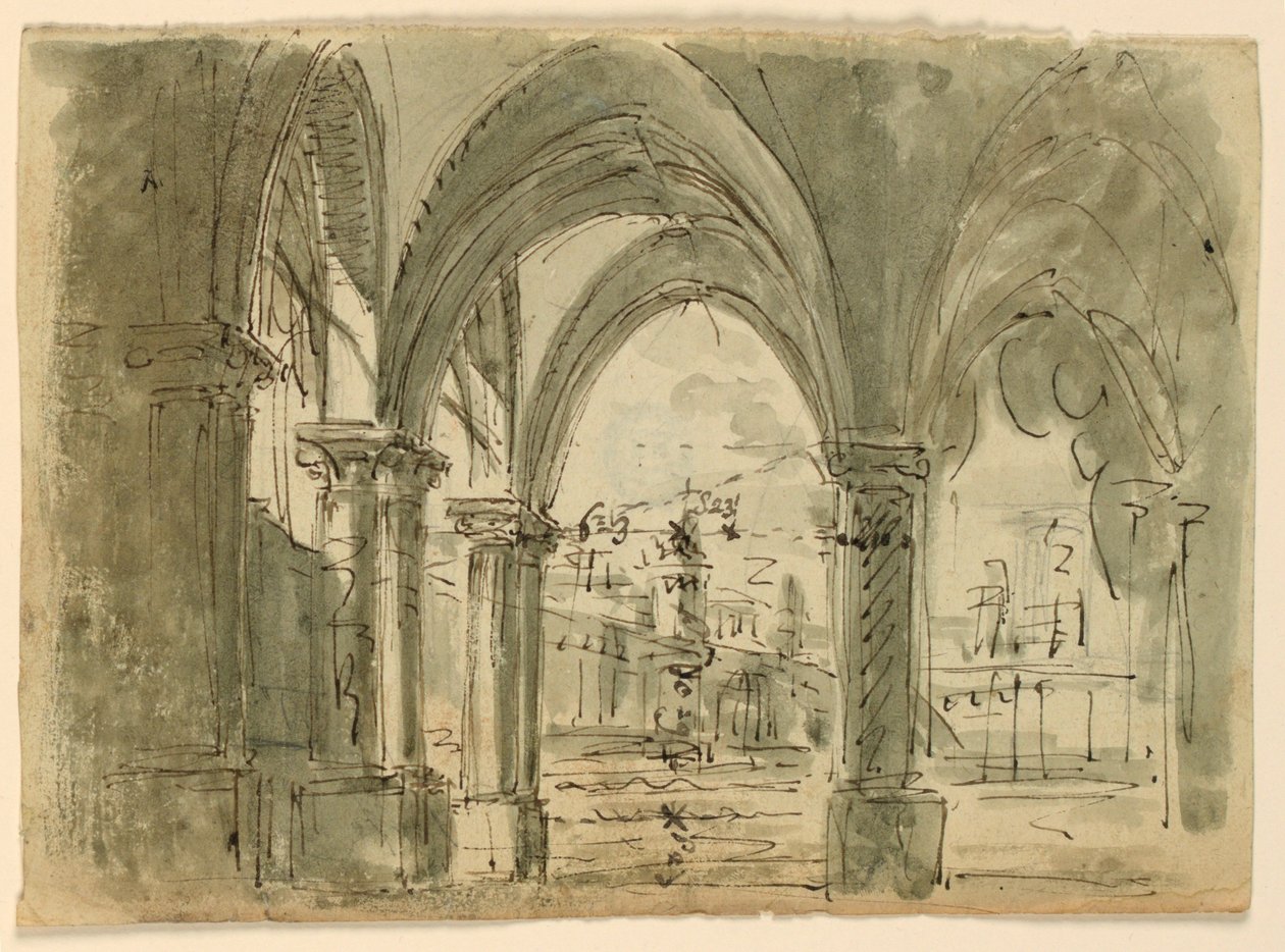 Scenedesign, Portico med bygninger av Unknown artist