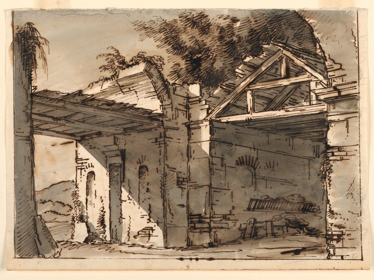 Scenedesign, ruiner i landskapet av Unknown artist