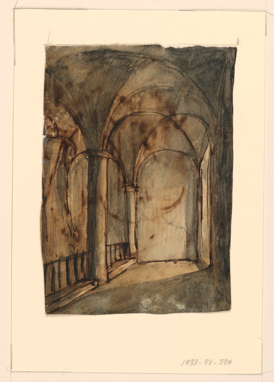 Scenedesign, hvelvede kirkeinteriør av Unknown artist
