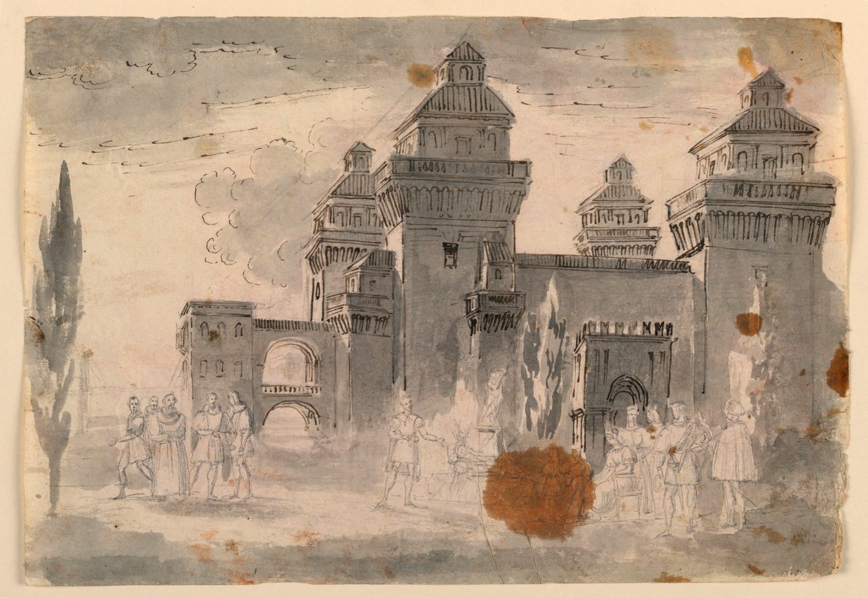 Scenedesign, utsikt over slottet av Unknown artist