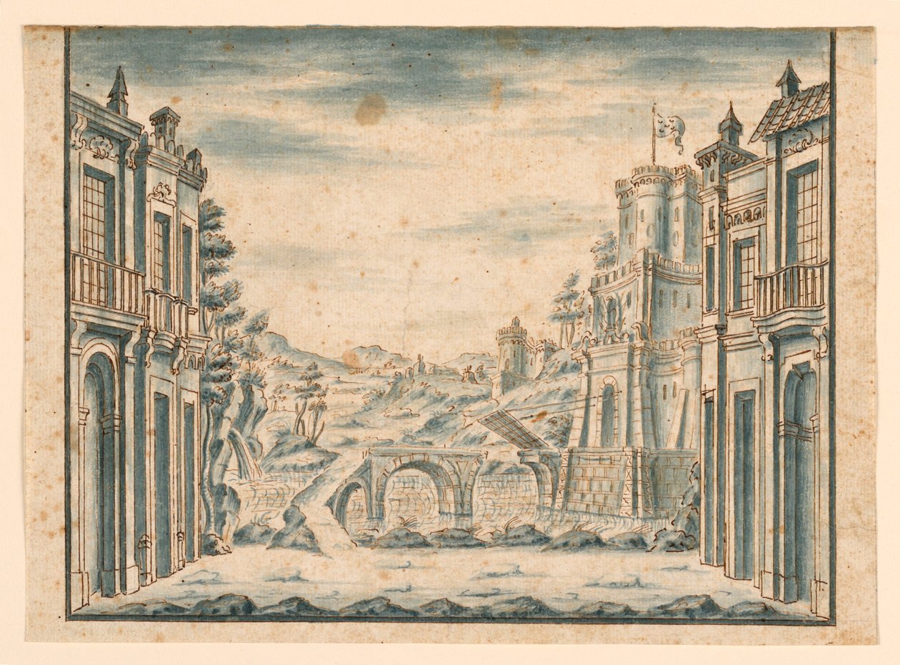 Scenedesign, utsikt over byen av Unknown artist