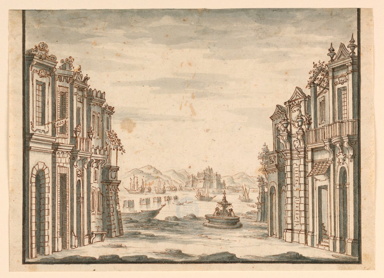 Scenedesign, utsikt over byen av Unknown artist
