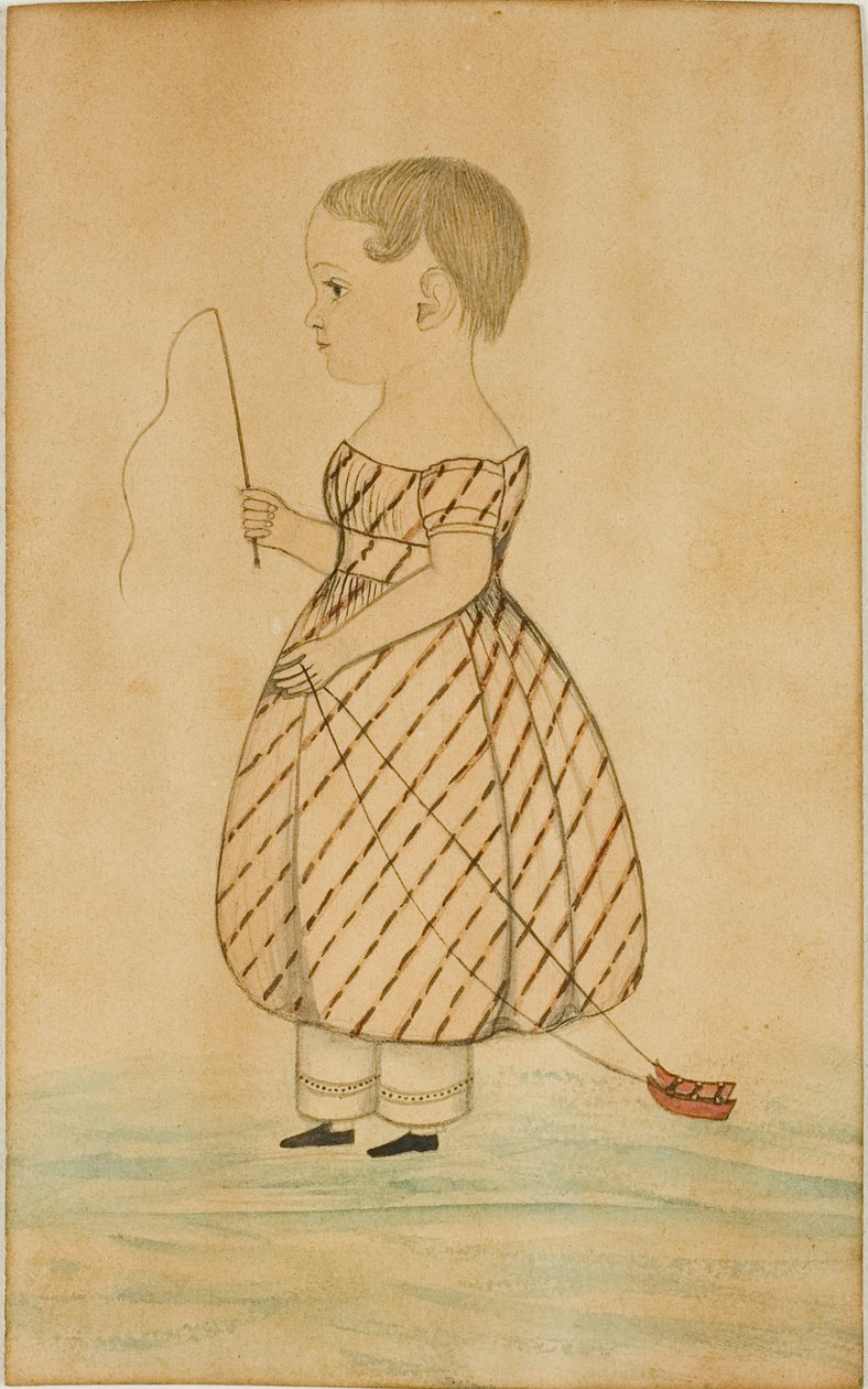 Stående jente i profil til venstre med pisk og lekeslede av Unknown artist