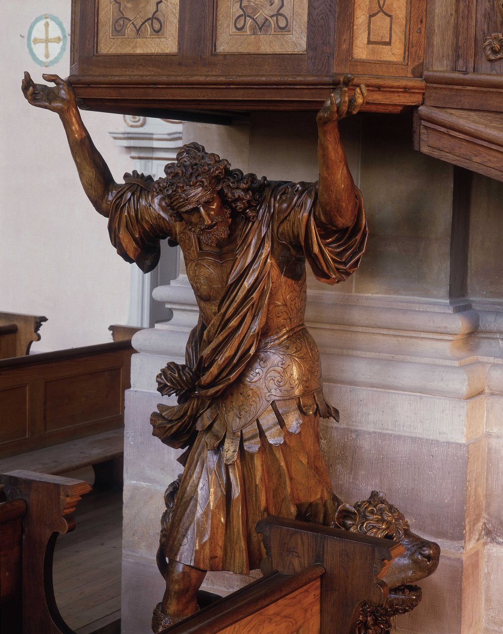 Statue av Samson under prekestolen til klosterkirken Ebersmunster, Alsace av Unknown artist