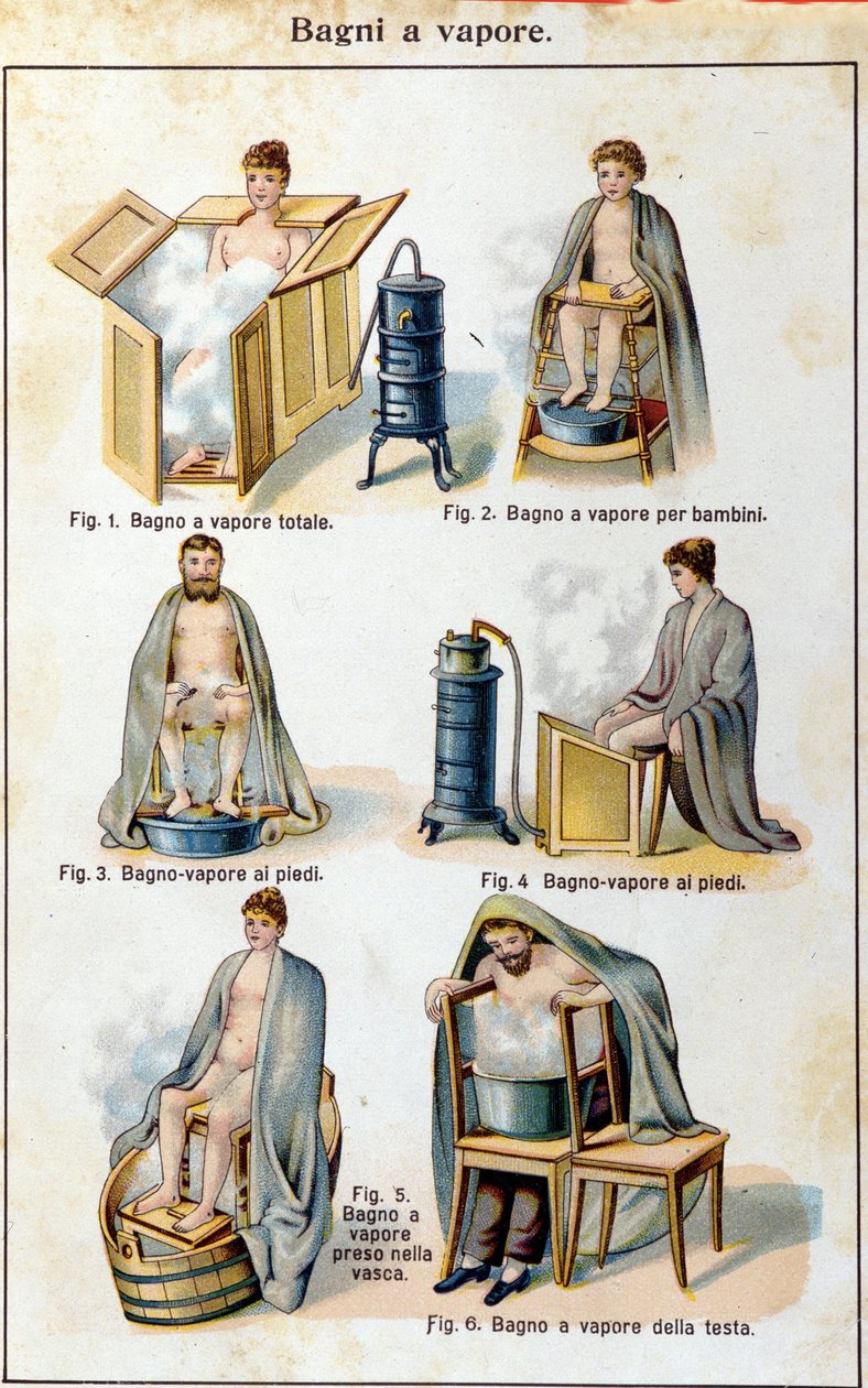 Dampbad. Italiensk oversettelse av "Bilz, naturlig medisin", slutten av 1800-tallet. av Unknown artist