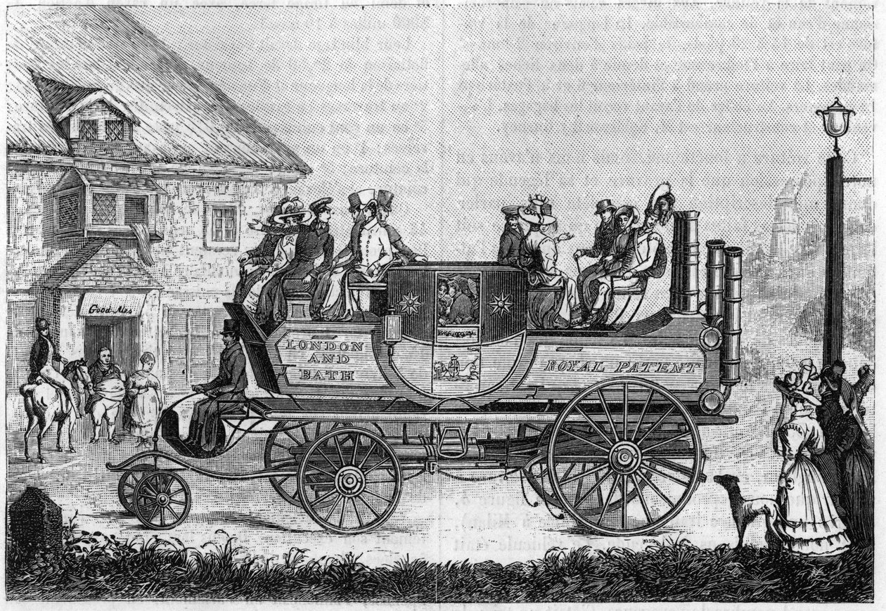 Steam car from Gurney (Gurney Goldsworthy) experimented in London in 1827. av Unknown artist