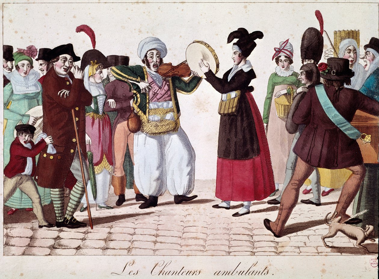Gatemusikere (tilskuere i gatene) (litografi av Unknown artist
