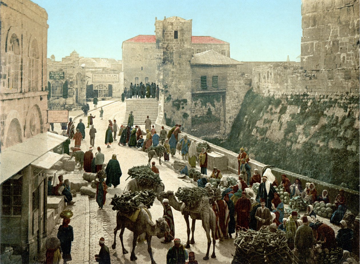 Gaten til Davids tårn, basaren. Jerusalem. Photochrome sd. mellom 1890-1900. av Unknown artist