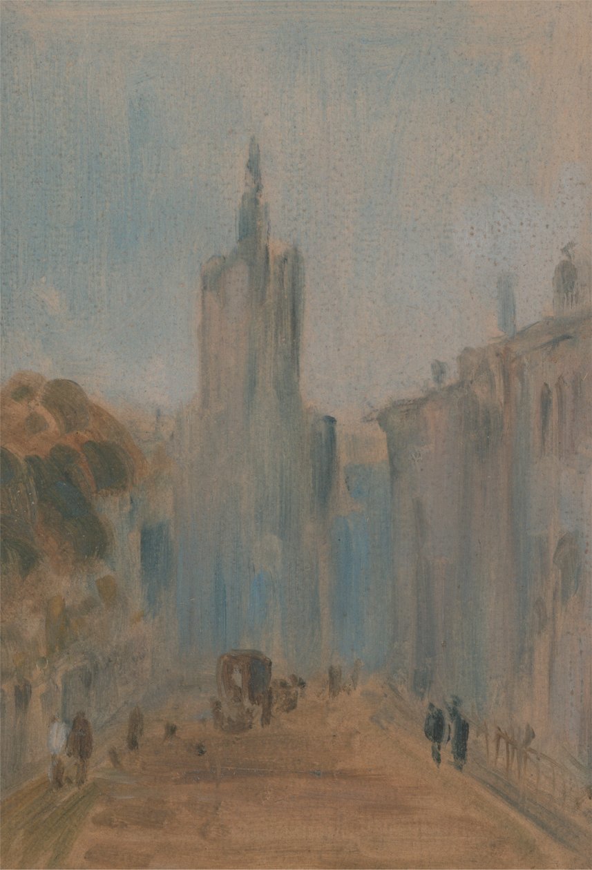 Gate med kirke og figurer av Unknown artist