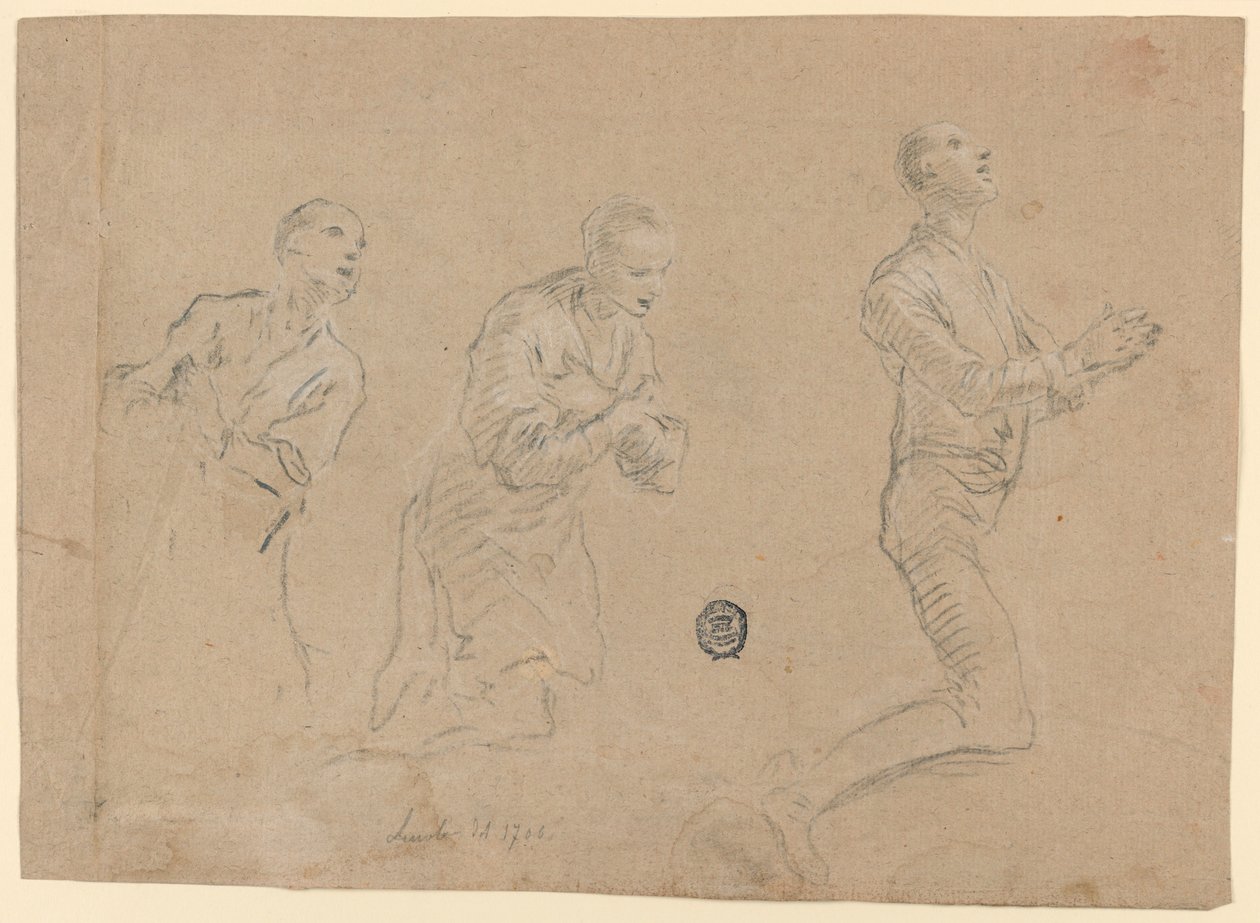 Studier (a) Tre knelende gjetere. (b) To armer av Unknown artist