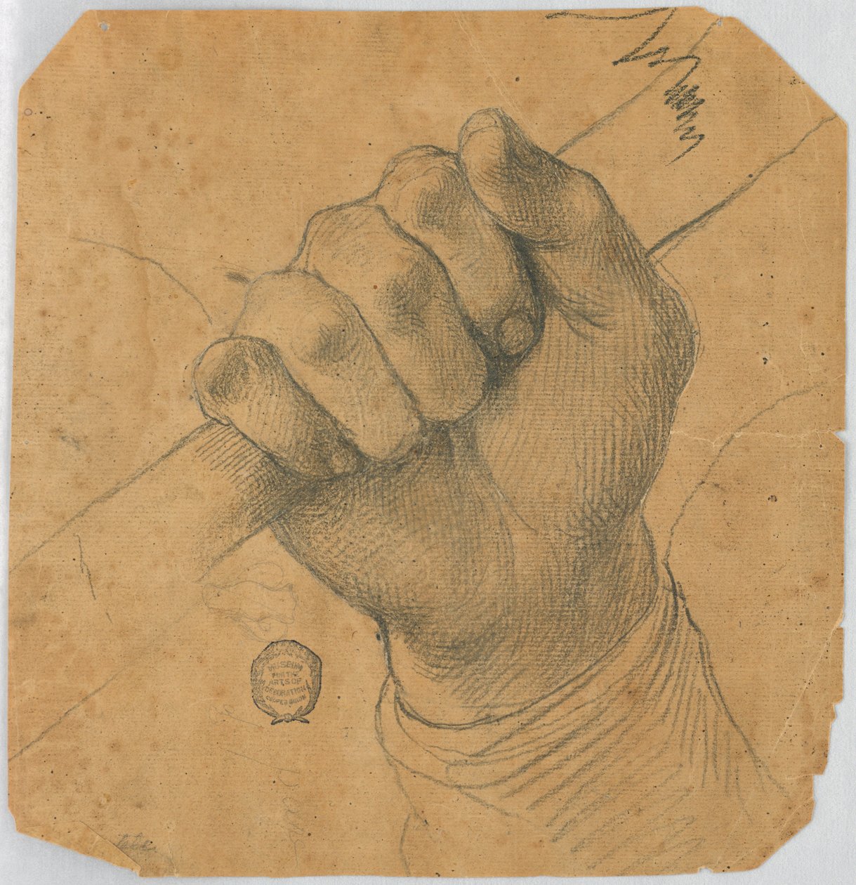 Studie: En manns hånd som holder en pinne av Unknown artist