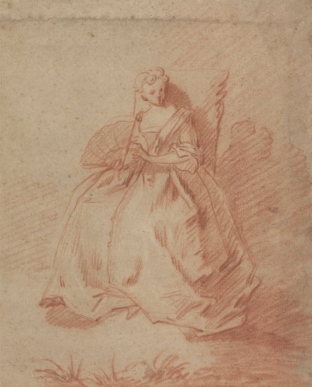 Studie av en sittende kvinne som holder en vifte av Unknown artist