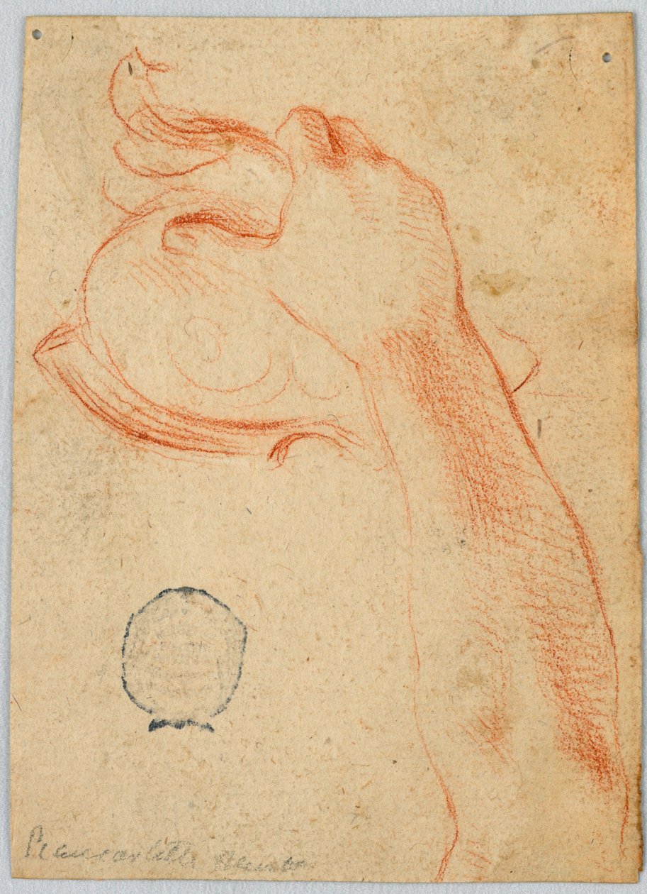 Studie av høyre underarm til en kvinne som holder en antikk hjelm av Unknown artist
