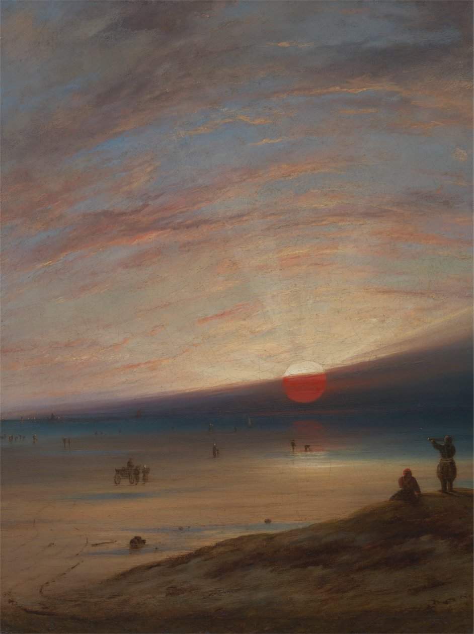 Solnedgang på stranden ved Sark av Unknown artist