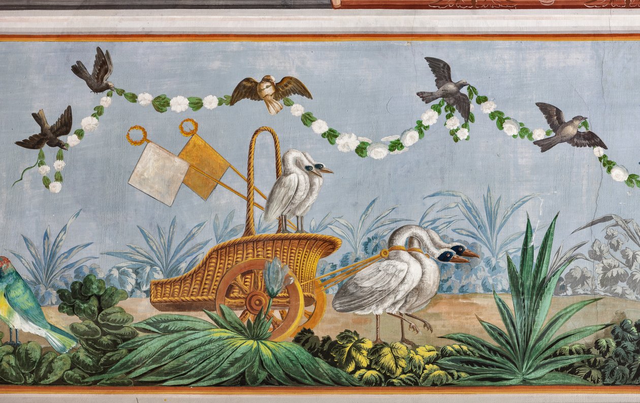 Svaner og andre fugler, detalj av 3743687 (fresco) av Unknown artist