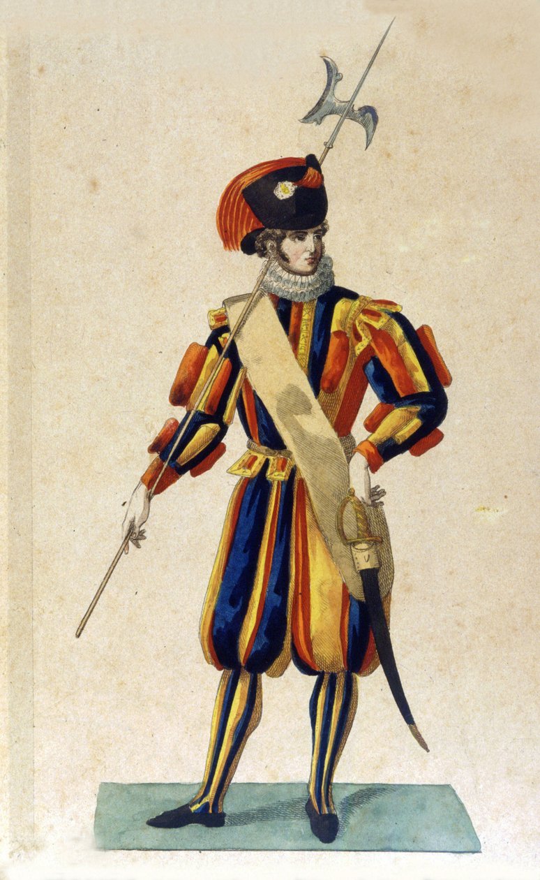 Sveitsisk vakt fra Vatikanstaten i lite antrekk. av Unknown artist