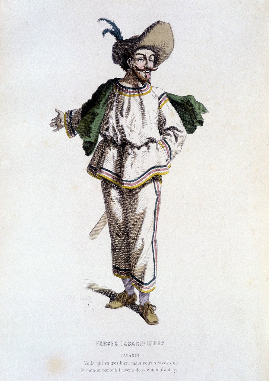 Tabarin, ""karakter av Farces Tabariniques"" (av Tabarin 1622), i ""Fransk teater på 1500- og 1600-tallet, før Moliere"" av Edouard Fournier. av Unknown artist