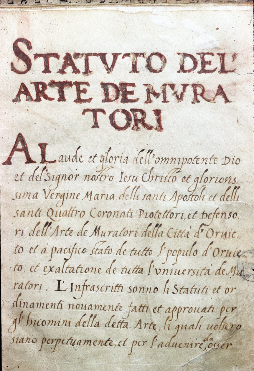 Table des corporations, status for macons i byen Orvieto, Italia av Unknown artist