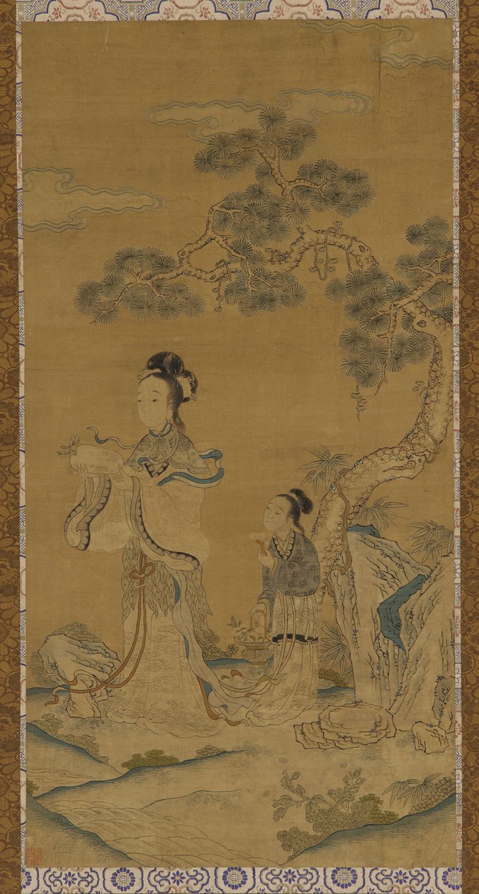Tapestry: en daoistisk kvinne udødelig og ledsager under en furu av Unknown artist
