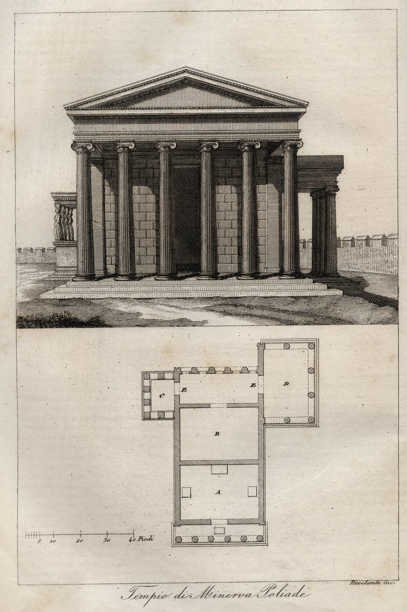 Temple of Athena Polias - Akropolis Athen - (Ancient Temple of Athena) - gravering fra "" skikker og tradisjoner til alle folkeslag i universet. Det er historien om regjeringen, lovene, militsen, om religionen til alle nasjoner fra de fjerneste tider og op av Unknown artist