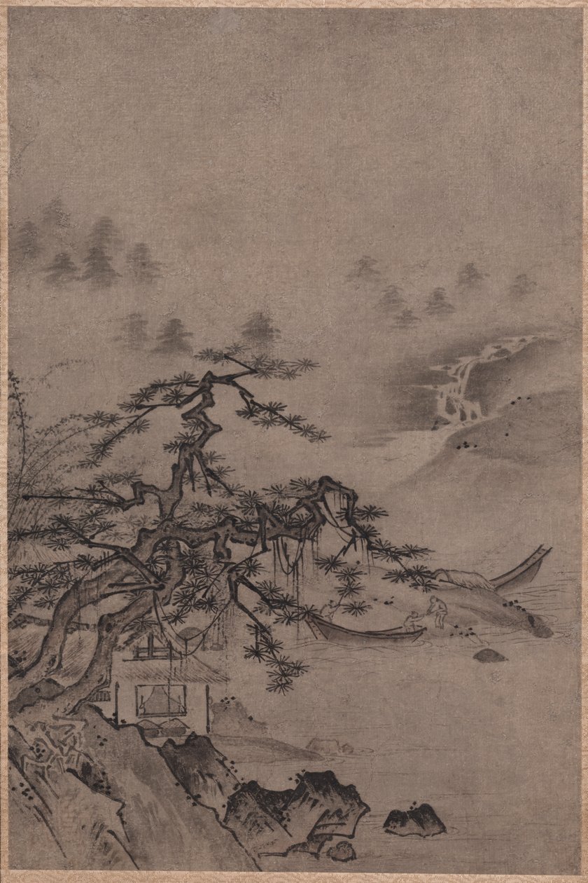 Thatched Hut ved Water's Edge av Unknown artist