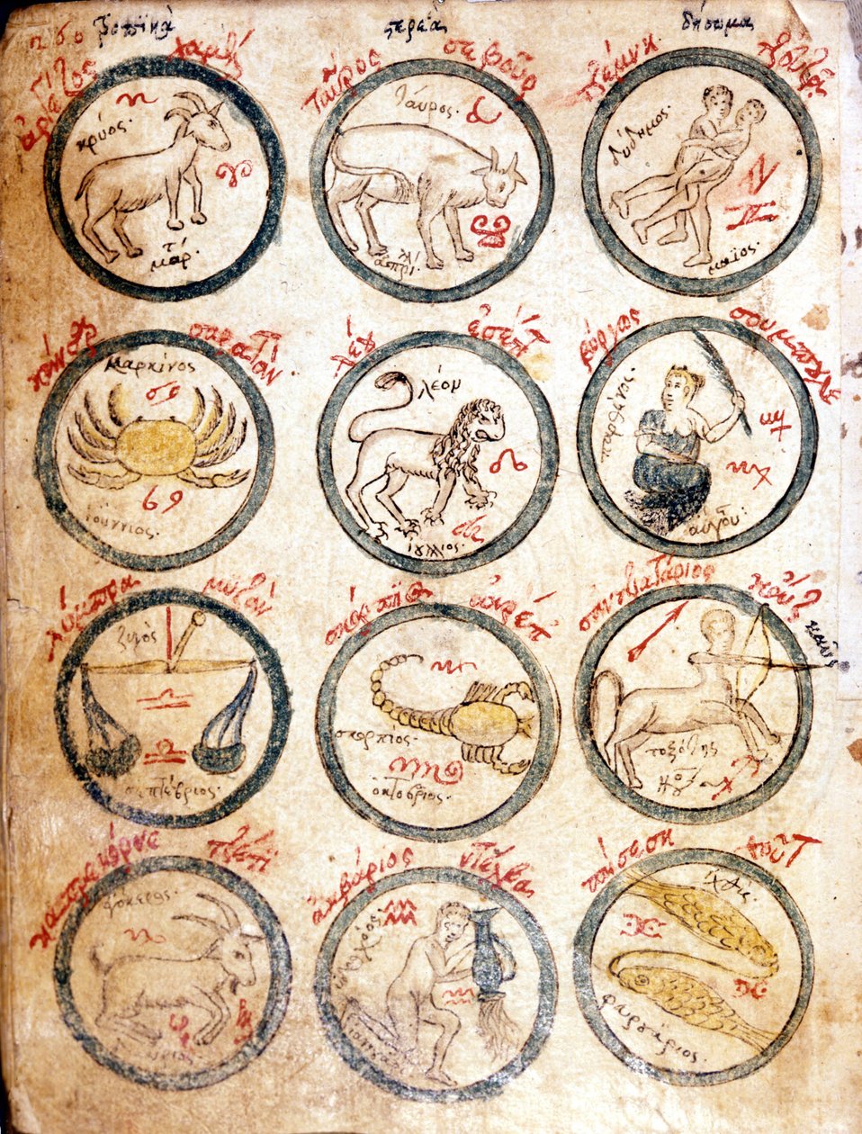 De 12 stjernetegnene - i "Astrologiske og kabalistiske diagrammer", tidlig på 1400-tallet. av Unknown artist