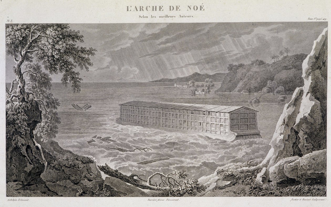 The Arch of Noe under syndfloden - gravering av Fortier og Bovinet av Unknown artist