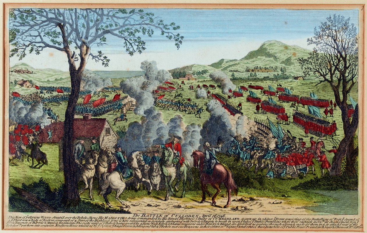 Slaget ved Culloden 16. april 1746. (gravering, fargelagt) av Unknown artist