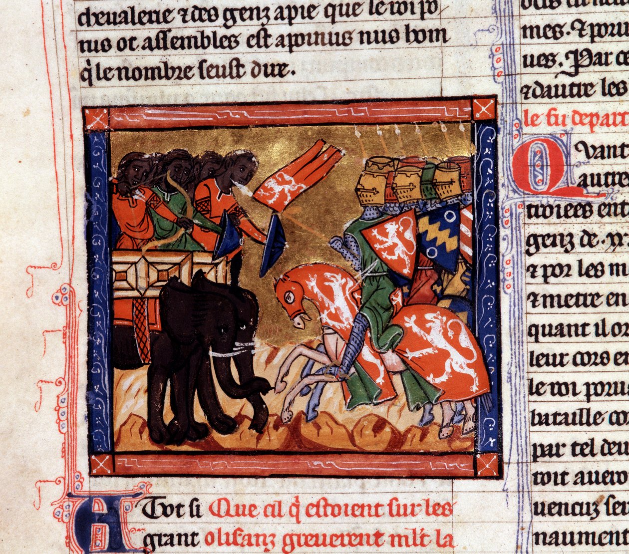 Slaget ved Hydaspes Alexander og Porus kjempet i 327 f.Kr. Alexander den store fortsetter sin erobring mot Indusdalen. I 326 f.Kr. beseiret han Puru (eller Poros, kongen av Paurava-stammen på 400-tallet f.Kr.) og hans hær av krigselefanter i av Unknown artist