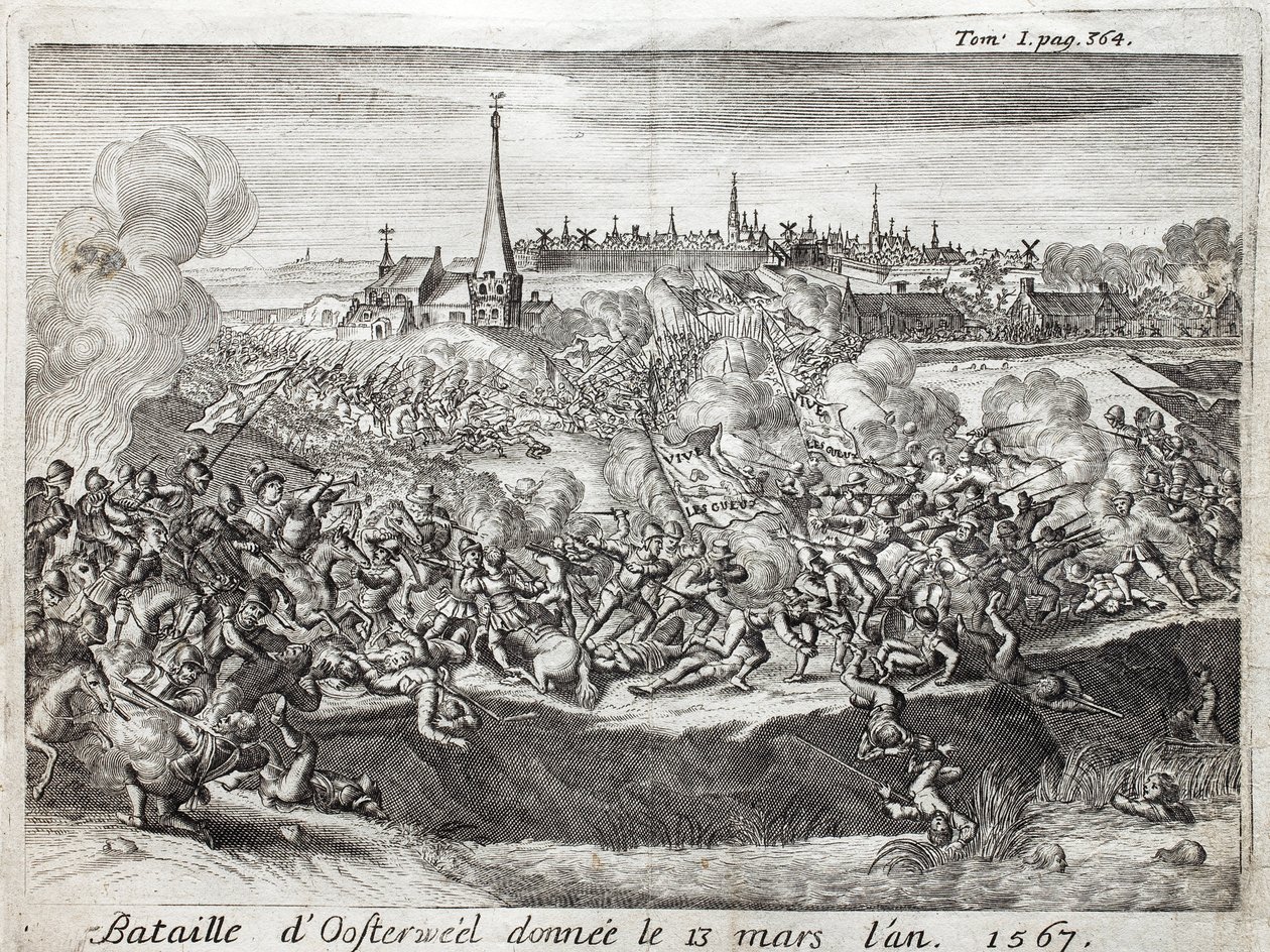 Slaget ved Oosterweel (Nederland, Nederland), holdt 13. mars 1567, den første konfrontasjonen av krigen på åtti (åtti) år (1567–1648). Gravering for å illustrere "History of the War of Flanders", av Flamianus Strada, utgave Joseph T