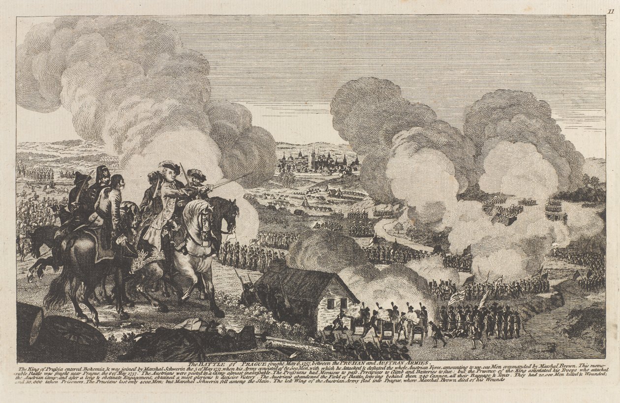 Slaget ved Praha, 6. mai 1757 (linjegravering) av Unknown artist