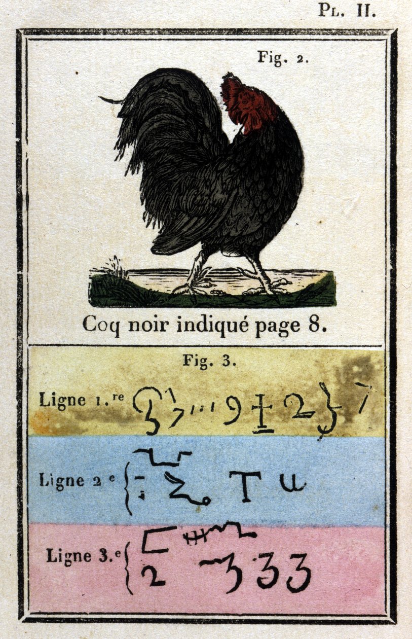 Den svarte hanen. Pave Honorius Grimoire pleide å tilkalle demoner. Ed. av 1760. av Unknown artist