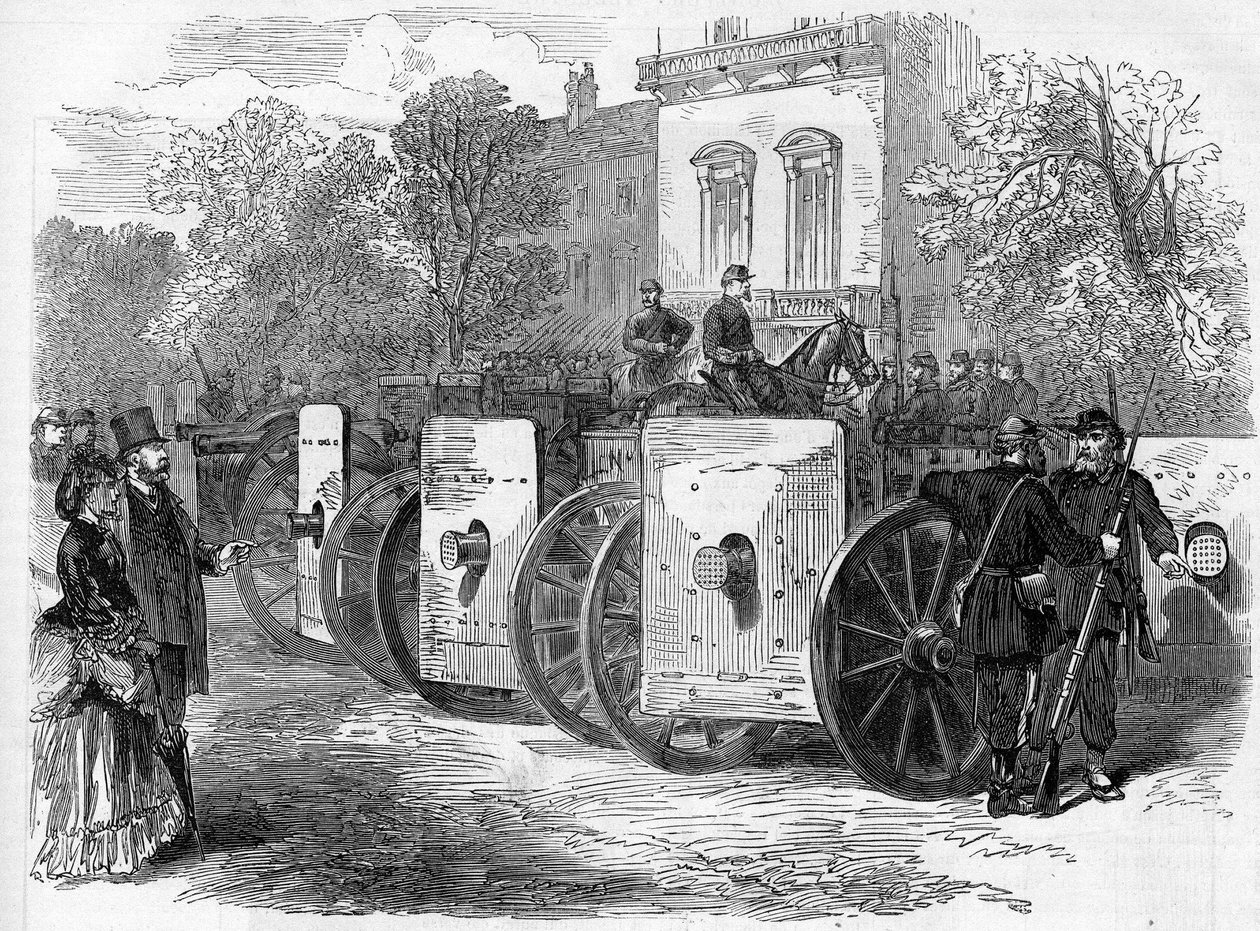 Kommunen i Paris i 1871. Pansret maskingevær brukt av federes (communards) av Unknown artist