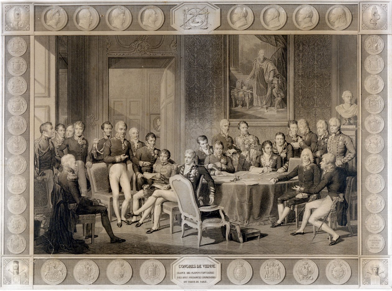 Wienerkongressen. Wienerkongressen i 1815. Alexander I, tsar; H.R. Stewart, Castlereagh; Francois I, keiser av Østerrike; Frederic William III, konge av Preussen; Karl August, prins av Hardenbergh; Wilhelm von Humboldt (William av Humboldt av Unknown artist