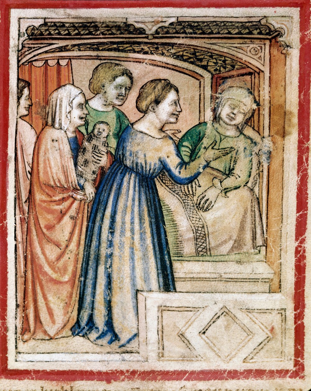 The Death of Rachel in Layers Miniature fra Codex 212 (eller Padovano Codice eller Bible of Padua) 1390-1400 Rovigo, Accademia dei Concordi av Unknown artist
