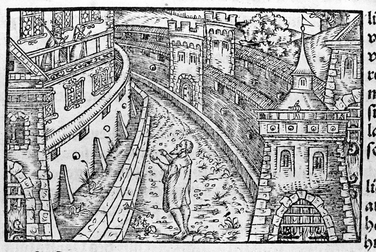 Den germanske keiseren Henrik IV (1050 - 1106) i Canossa. Øverst til venstre er grevinne Mathilde av Canossa (eller grevinne Mathilde av Toscana) (1046 - 1115) og pave Gregoire VII (1015/20 - 1085) som hadde søkt tilflukt i slottet. I følge Johann Stum av Unknown artist